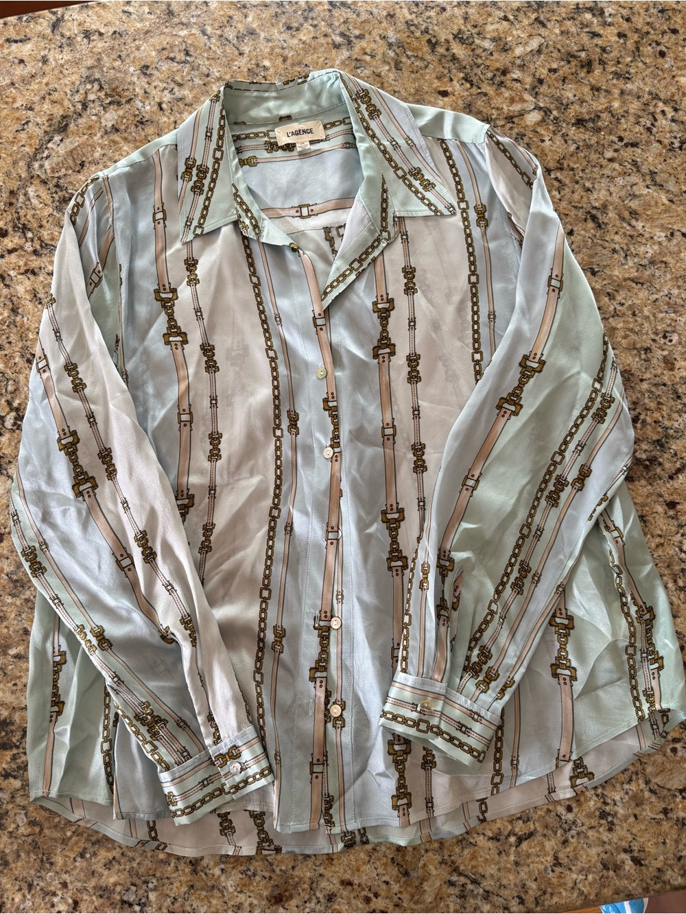 Women’s L’AGENCE Camille Chain Print Button-Up Shirt size LARGE